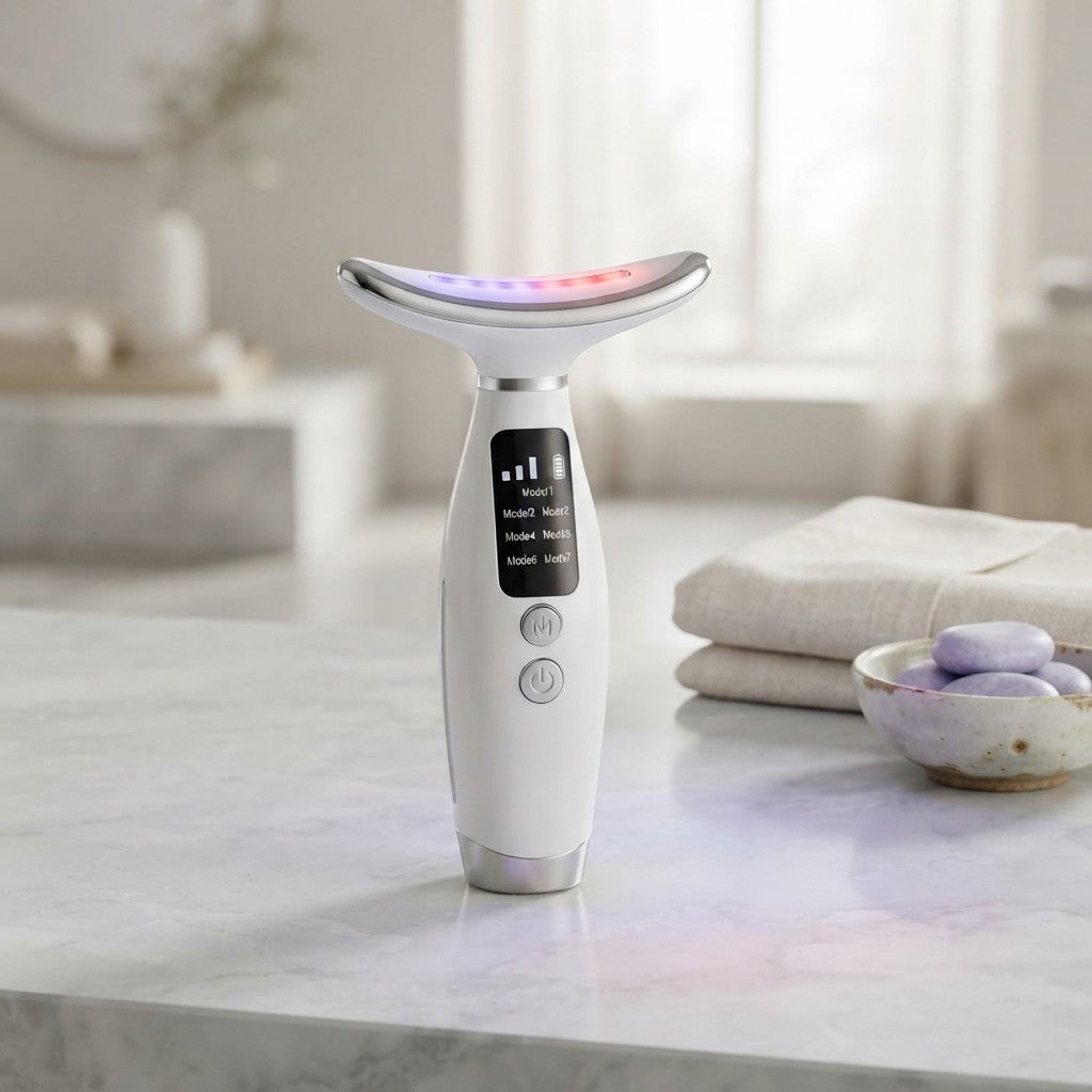 Dispositivo de masaje facial y cuello con luz LED